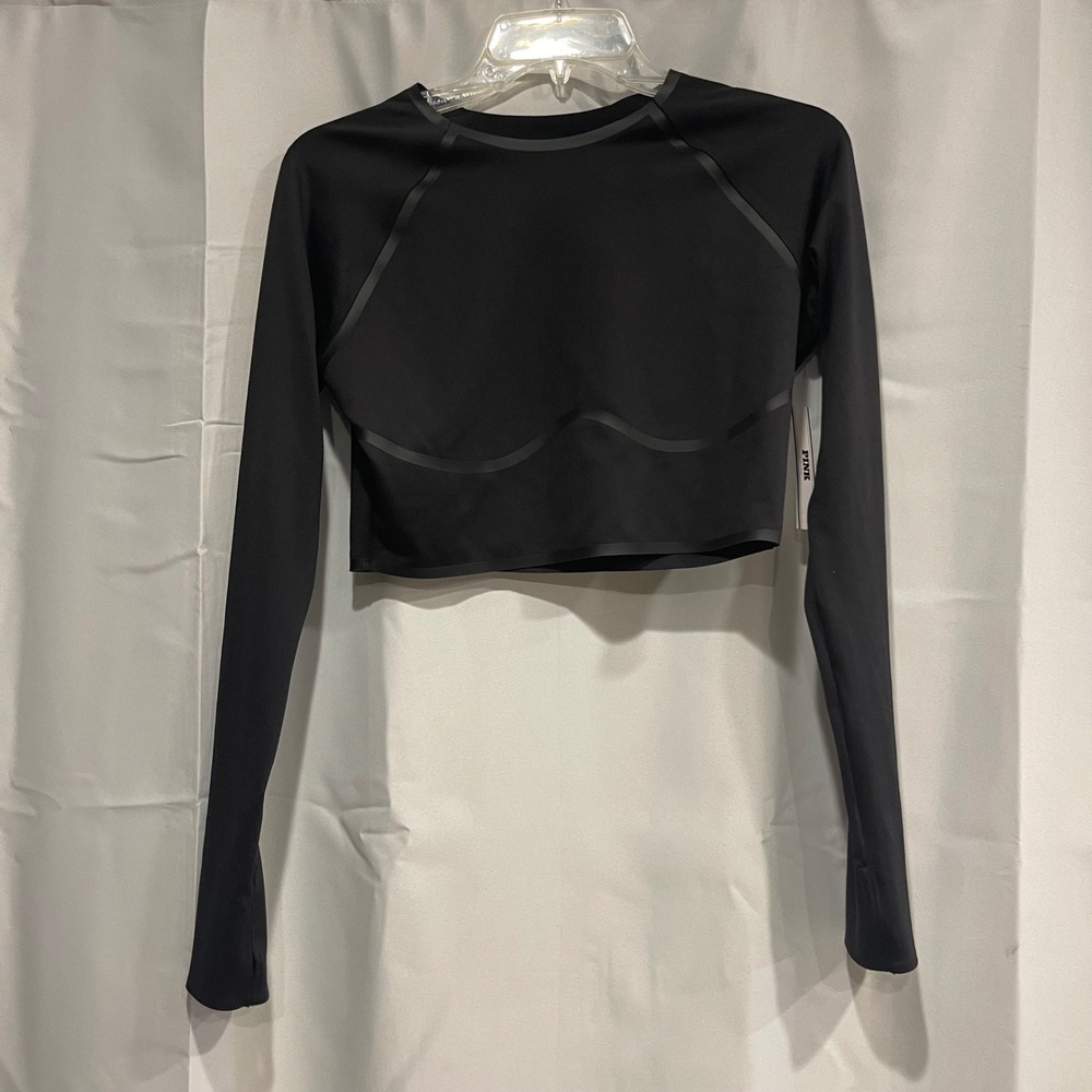 Pink Victoria's Secret Black Long Sleeve Crop Top Open Back Thumbholes Large NWT